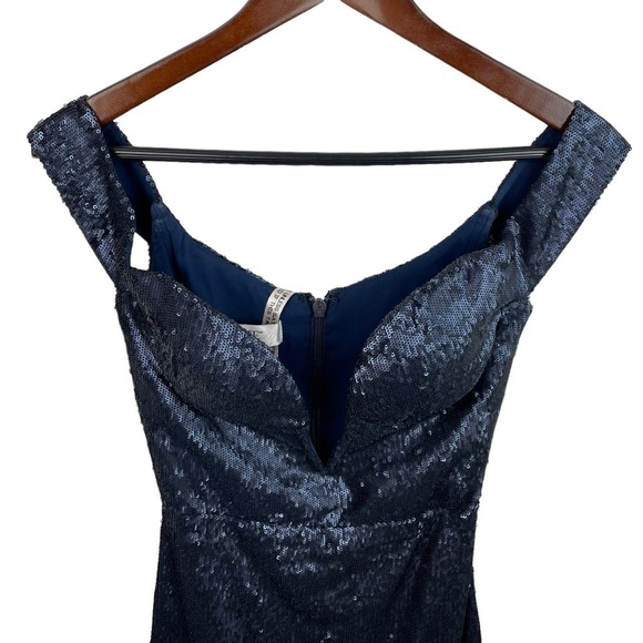 House of CB | Dante Navy Sequin Deep V Mini Dress New - Picture 4 of 12